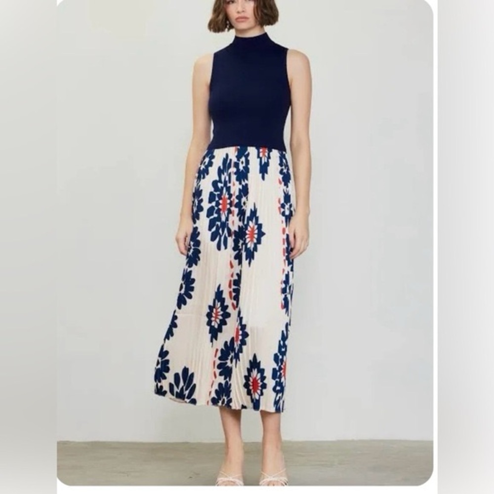 Skies Are Blue Navy and Cream Midi Skirt